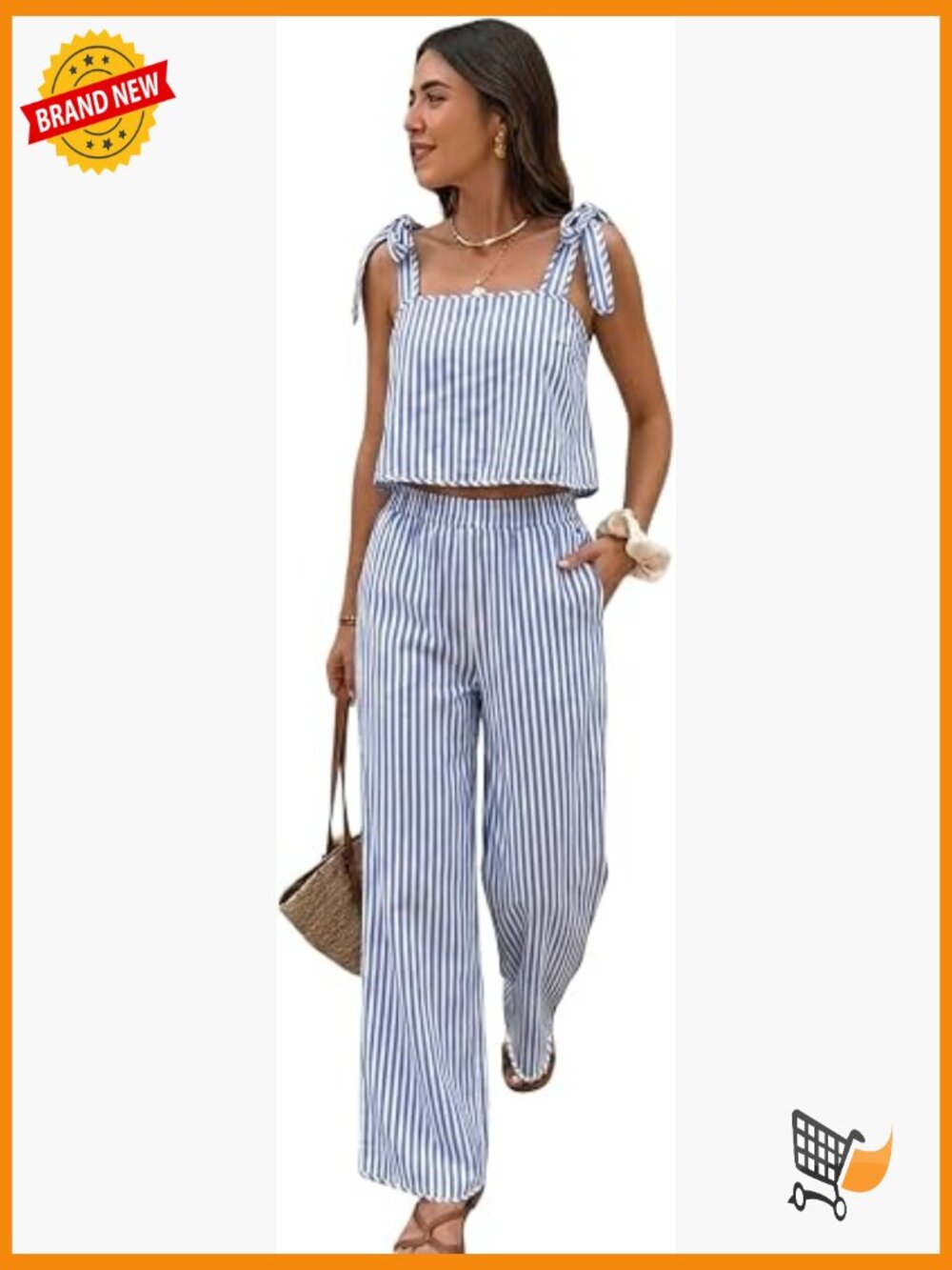 Womens 2 Piece Set Tie Shoulder Crop Top and Pants Travel Outfits